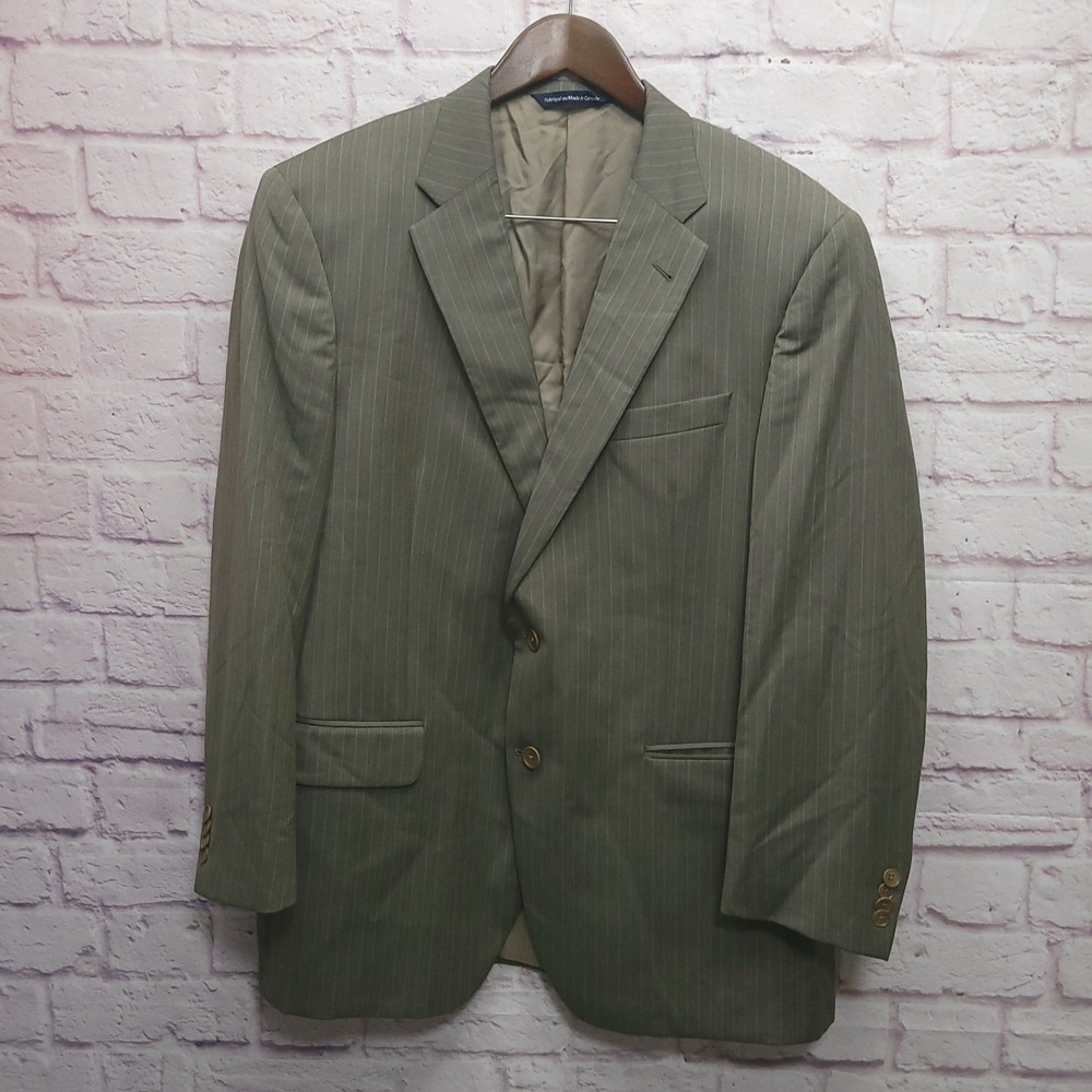 Coppley 100% Wool Mens Blazer‎ Size 44 Taupe Pinstripe Vitale Barberis Canonico